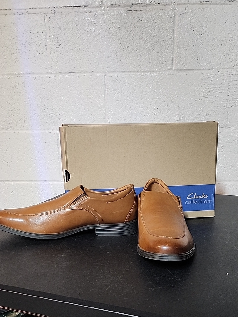 Clarks Widdon Step Dark Tan Leather Men’s Slip-On Dress Shoes — Brown